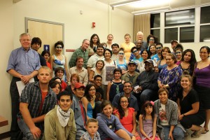 Dolores Huerta meets with the cast of FLOR backstage.