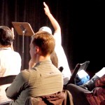 Audience members participating in pre-show discussion